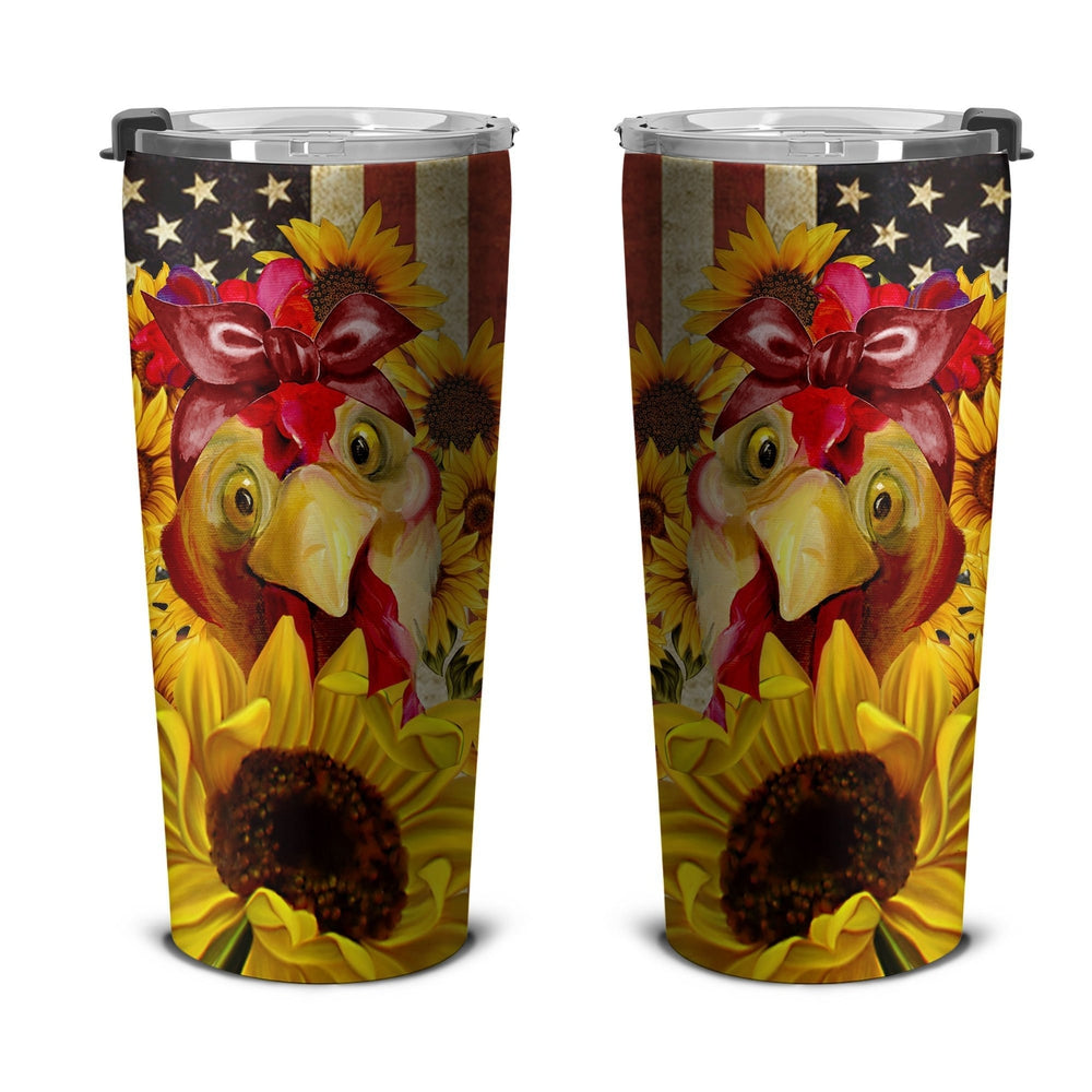 Chicken Sunflower Tumbler Stainless Steel Custom American Flag