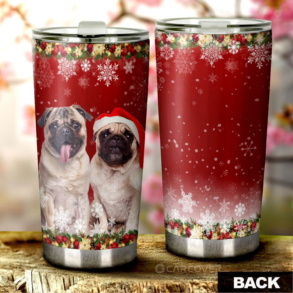Christmas Pugs Tumbler Cup Custom Car Interior Accessories
