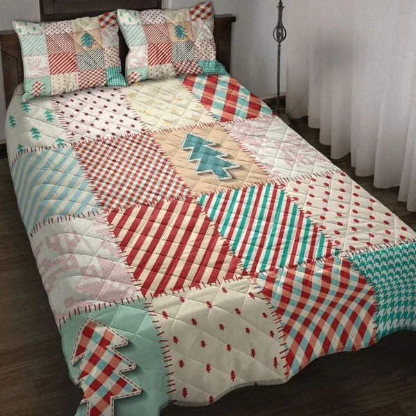 Personalized Christmas Textile Quilting Christmas Holidays 3-Piece Quilt Bedding Set With Pillowcases
