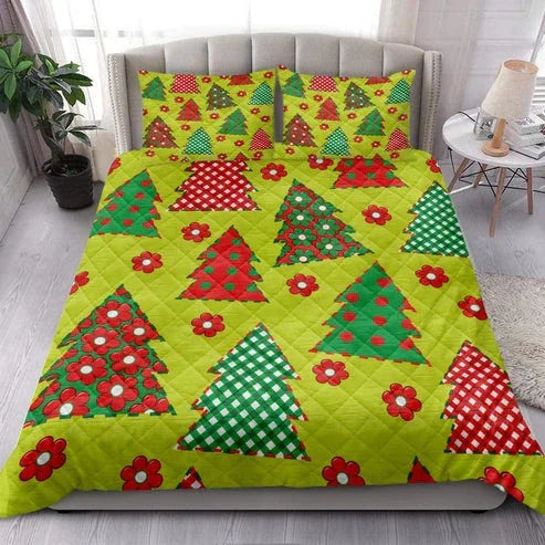Personalized Christmas Wrapping Paper Flower Red Plaid Christmas 3-Piece Quilt Bedding Set With Pillowcases