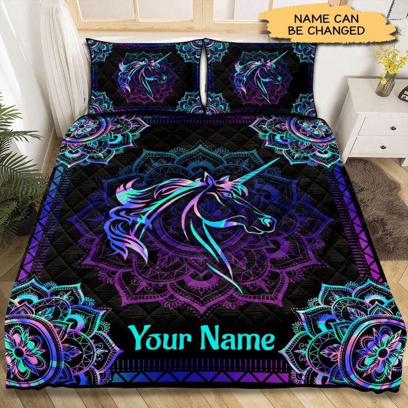 Colorful Bohemian Unicorn 3-pc Quilt Bedding Set