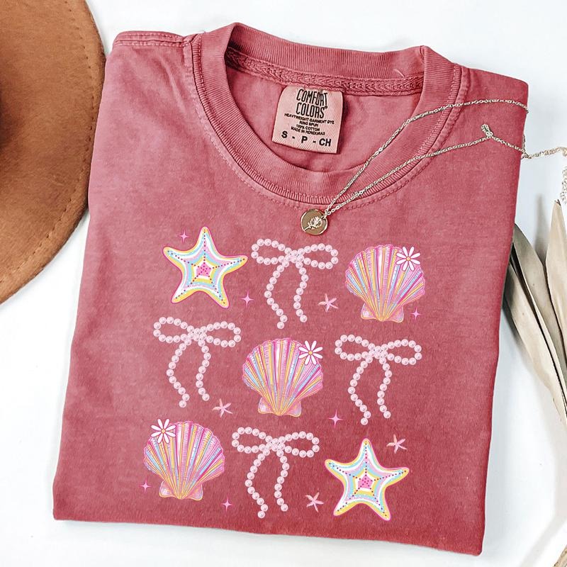 Comfort Colors Summer Clam Coquette Shirt, Summer Vibes Pink Clam T-Shirt, Summer Beach Shirt, Unisex T-Shirt