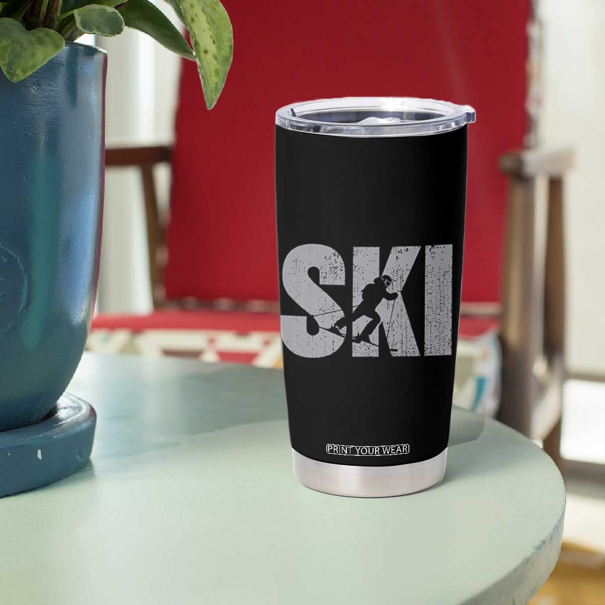 Cool Distressed Skiing Tumbler Cup for Skiers TS10