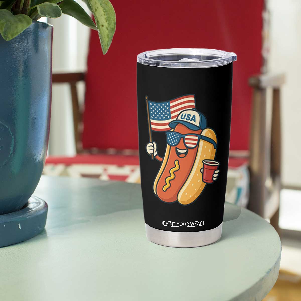 Cool Patriotic Hot Dog Tumbler Cup Funny 4th of July Cookout 4th of July American Flag TS02