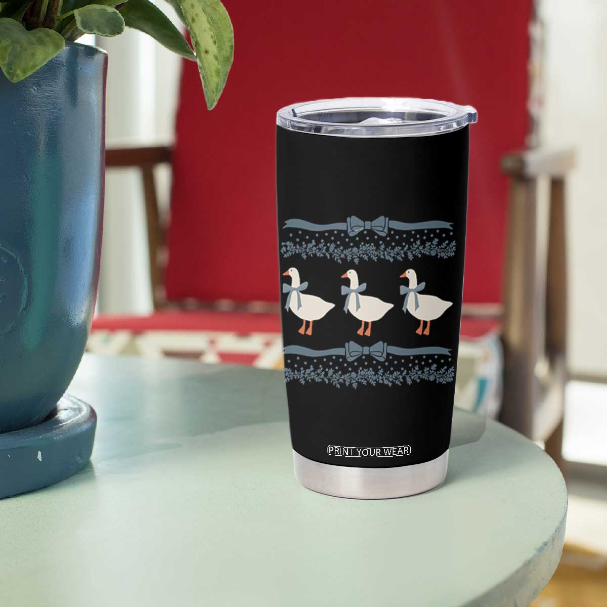 Country Goose 80s Tumbler Cup 1980s Geese Blue Bowed Mama Goose TS02