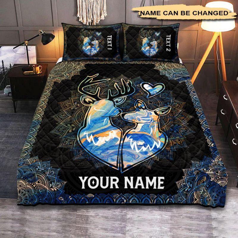 Couple Deer Hunting Custom Name Quilt Bedding Set