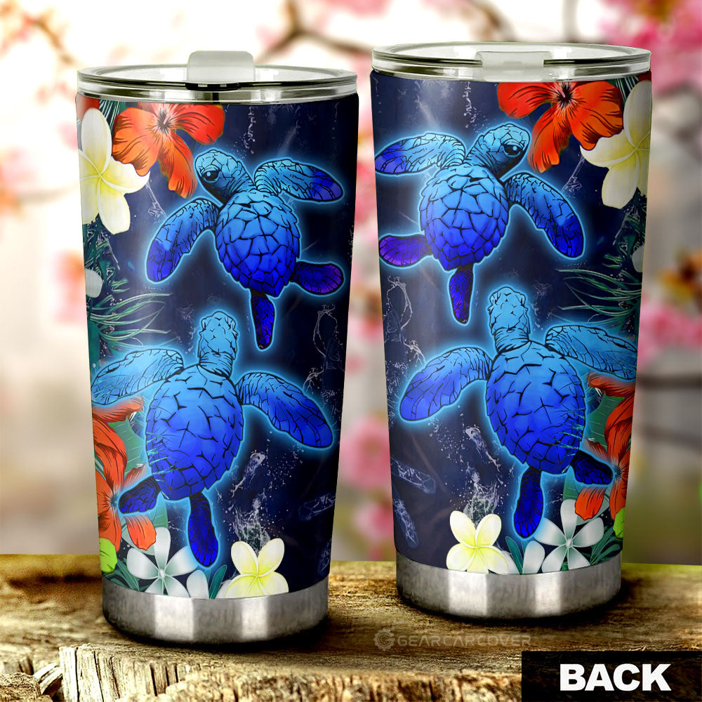 Couple Turtle Tumbler Custom Hibiscus Flowers Car Accessories