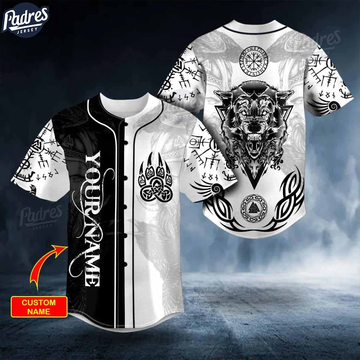 Custom Black White Bear Claws Viking Tattoo Baseball Jersey - Padres Jersey Oasis: Elevate Your Baseball Style Game
