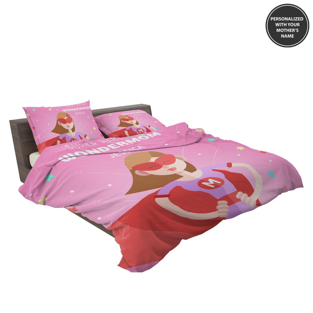Custom Super Heroine Wonder Mom Personalized Bedding Set