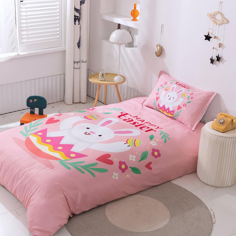 3D Cartoon Pink Rabbit Floral Quilt Cover Set Bedding Set Duvet Cover Pillowcases 99