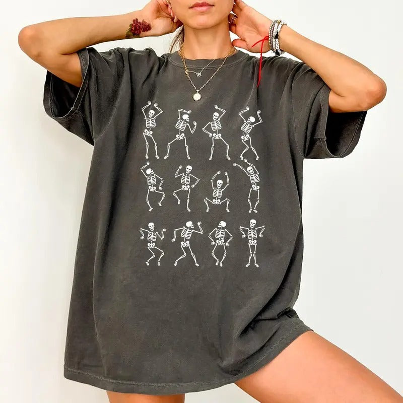 Dancing Skeleton Tee, Funny Skeletons Dancing T-shirt, Funny Halloween Unhinged Shirt, Funny Shirts For Women, Halloween Vibes Tee, Spooky Season Mama Shirt, Comfy Fabric Graphic Tee, Women's Tops, shirt best selling 2025