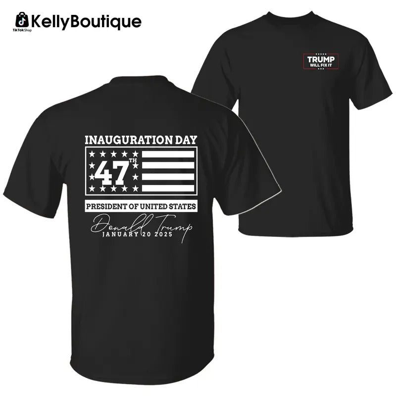 Donald Trump Inauguration Day 47th President of United States Trump Won 2 Sided Graphic Printed Unisex Classic Cotton T-Shirt