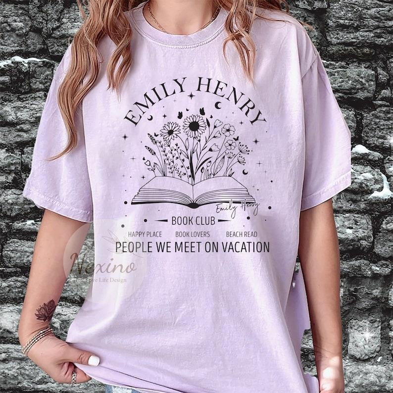Emily Henry Inspired Bookish T-Shirt, Book Lovers, People We Meet On Vacation, Beach Read T-Shirt, Happy Place, Book Club