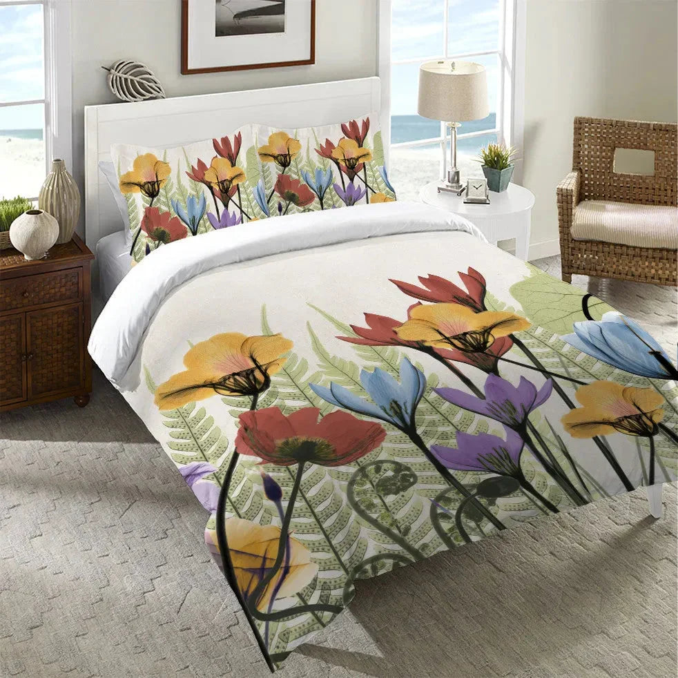 Flowers and Ferns Duvet Cover Bedding Set | Personalized 3-pc Duvet Cover With Pillowcases