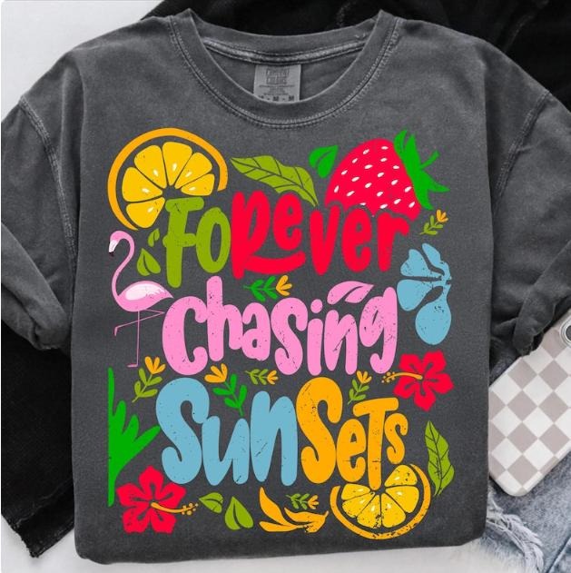 Forever Chasing Sunsets Shirt, Summer Tshirt, Boho Foral , Retro Summer