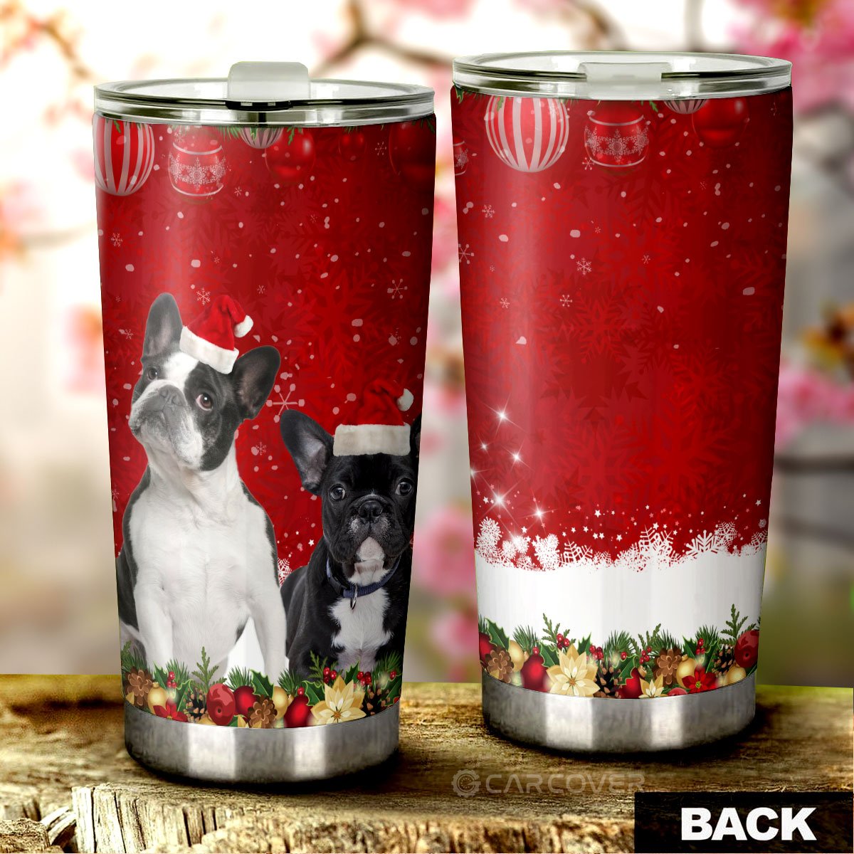 French Bulldogs Christmas Dog Tumbler Cup Custom Car Interior Accessories