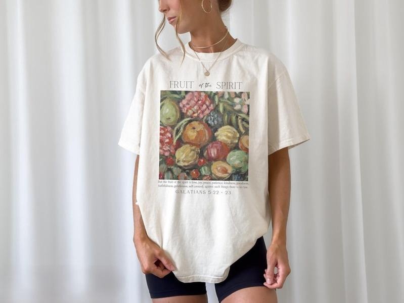 Fruit of the Spirit Christian Tshirt, Vintage Aesthetic Bible Verse Shirt, Still Life Fruit Art Tee, Trendy Art Shirt Women's Faith Apparel