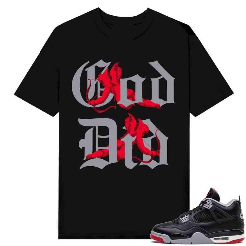 God Did Unisex T-shirt To Match Jordan 4 Bred Reimagined matching Sneaker Match Tees Black Cotton Casual Casual Crew Neck