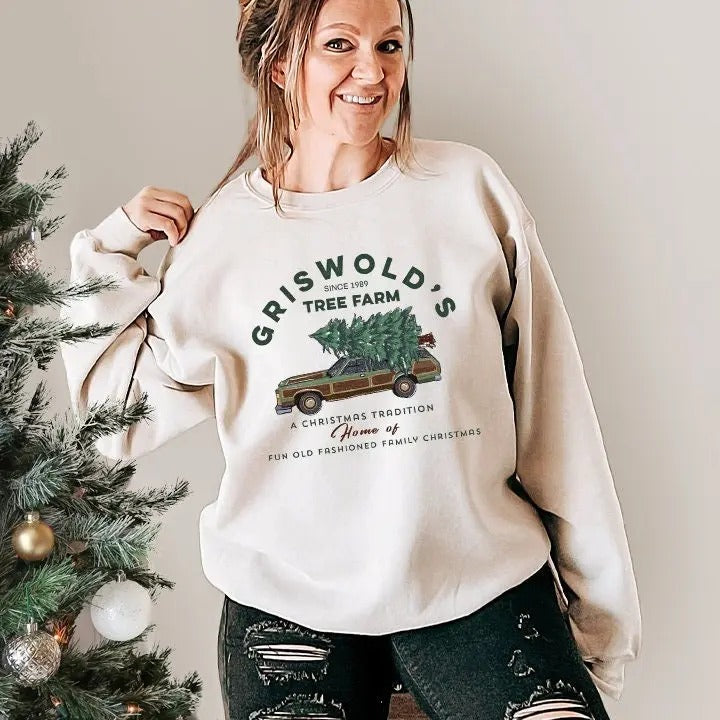 Griswold's Sweatshirt, griswold's tree farm top, Fun Old Fashioned Family Christmas, Christmas Sweatshirt, Cute Xmas Crewneck, Retro shirt Cotton Fabric