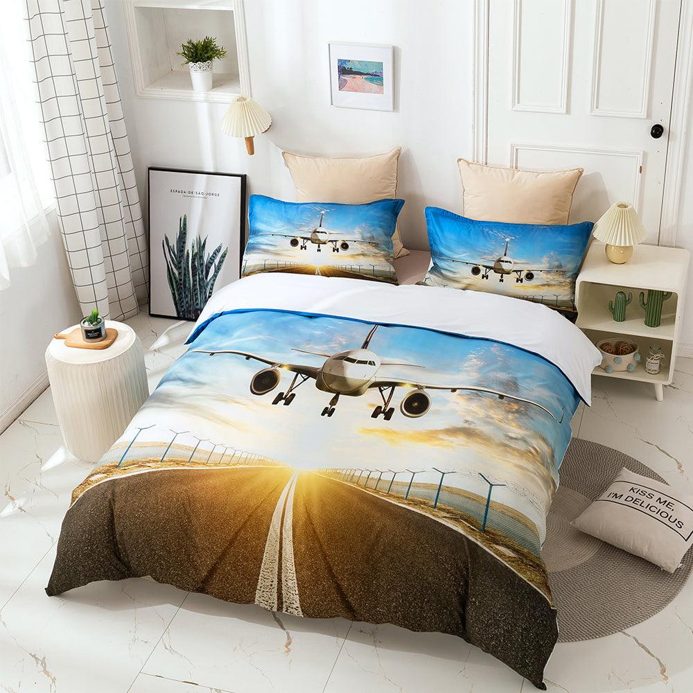 3D Blue Sky Cloud Airplane Track Scenery Quilt Cover Set Bedding Set Duvet Cover Pillowcases LXL