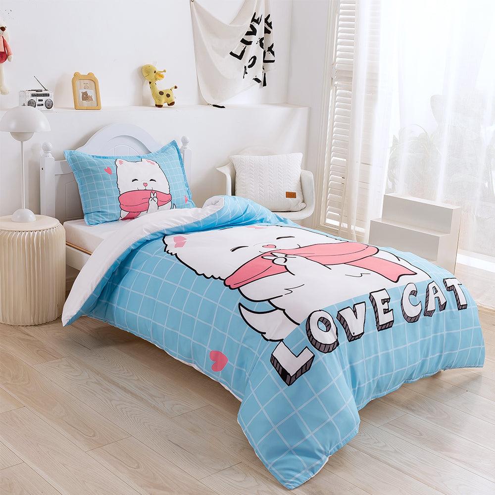 3D Cartoon Animal Cat Blue Quilt Cover Set Bedding Set Duvet Cover Pillowcases 365