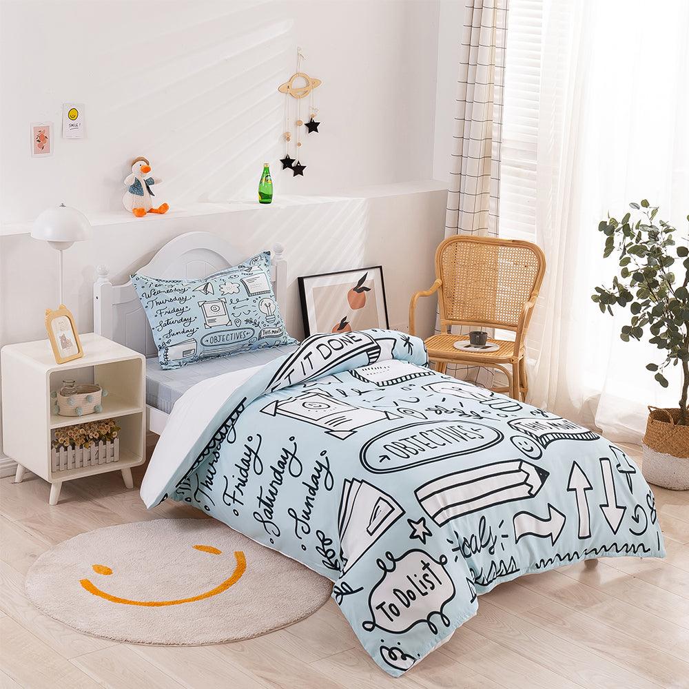 3D Cartoon Blue School Supplies Quilt Cover Set Bedding Set Duvet Cover Pillowcases 388