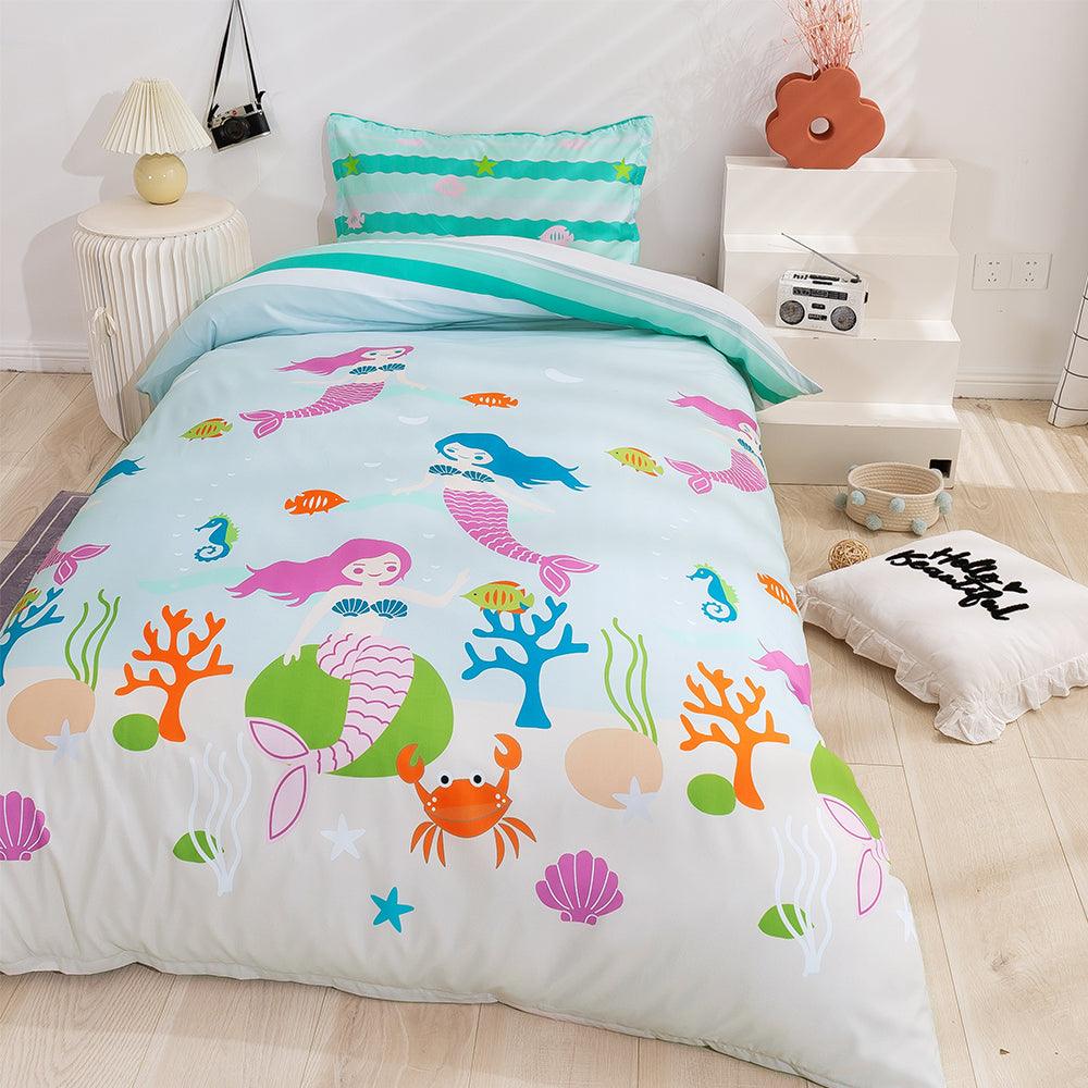 3D Cartoon Mermaid Coral Quilt Cover Set Bedding Set Duvet Cover Pillowcases 86