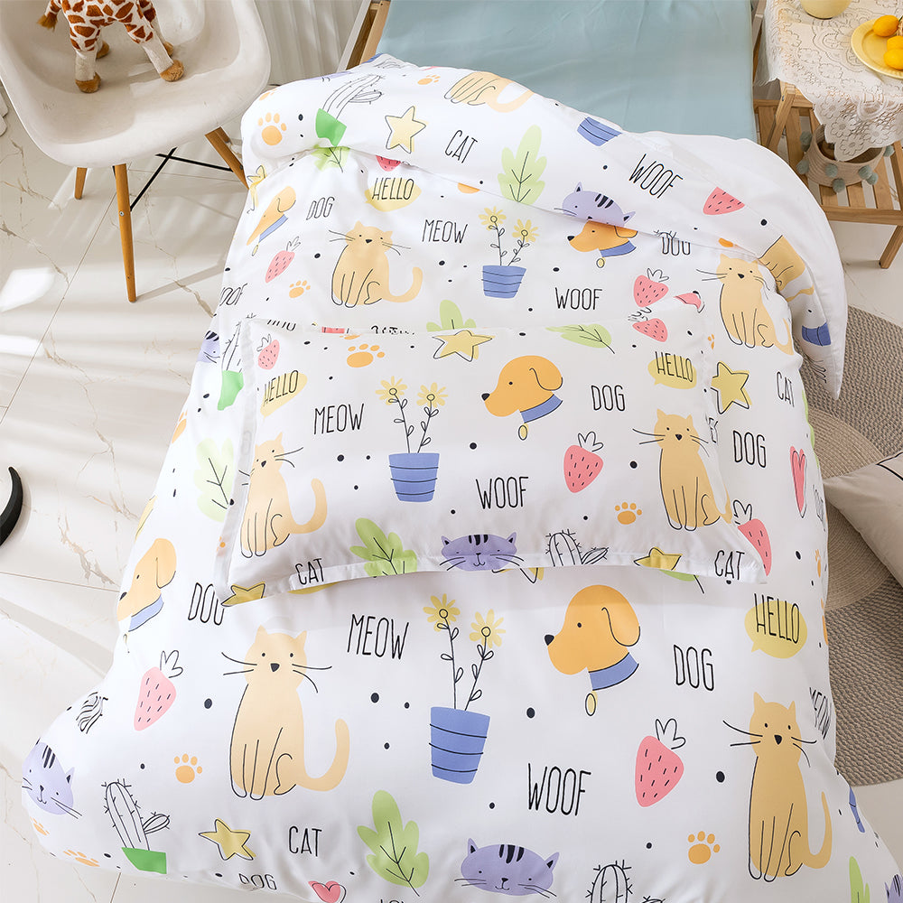 3D Cactus Cat Leaves Star Cartoon Pattern Quilt Cover Set Bedding Set Duvet Cover Pillowcases 70