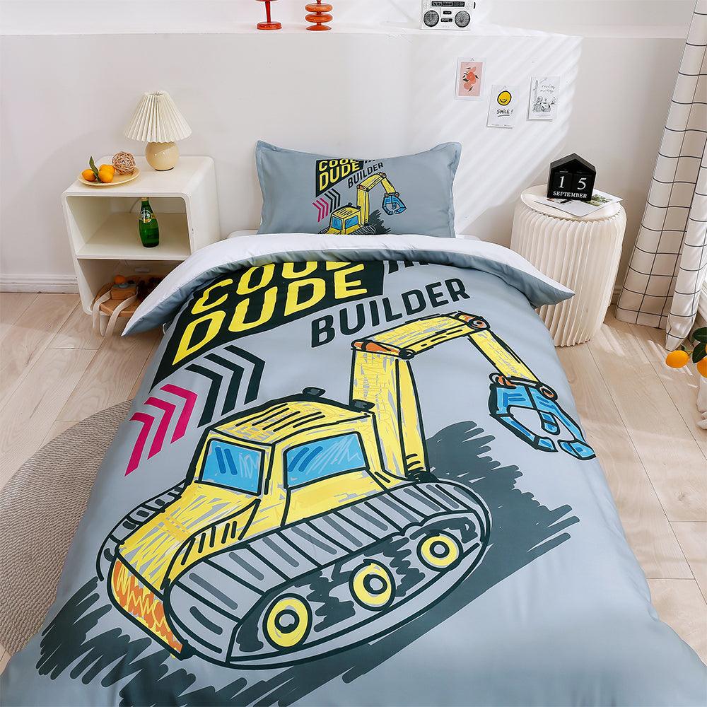 3D Cartoon Excavator Quilt Cover Set Bedding Set Duvet Cover Pillowcases 180