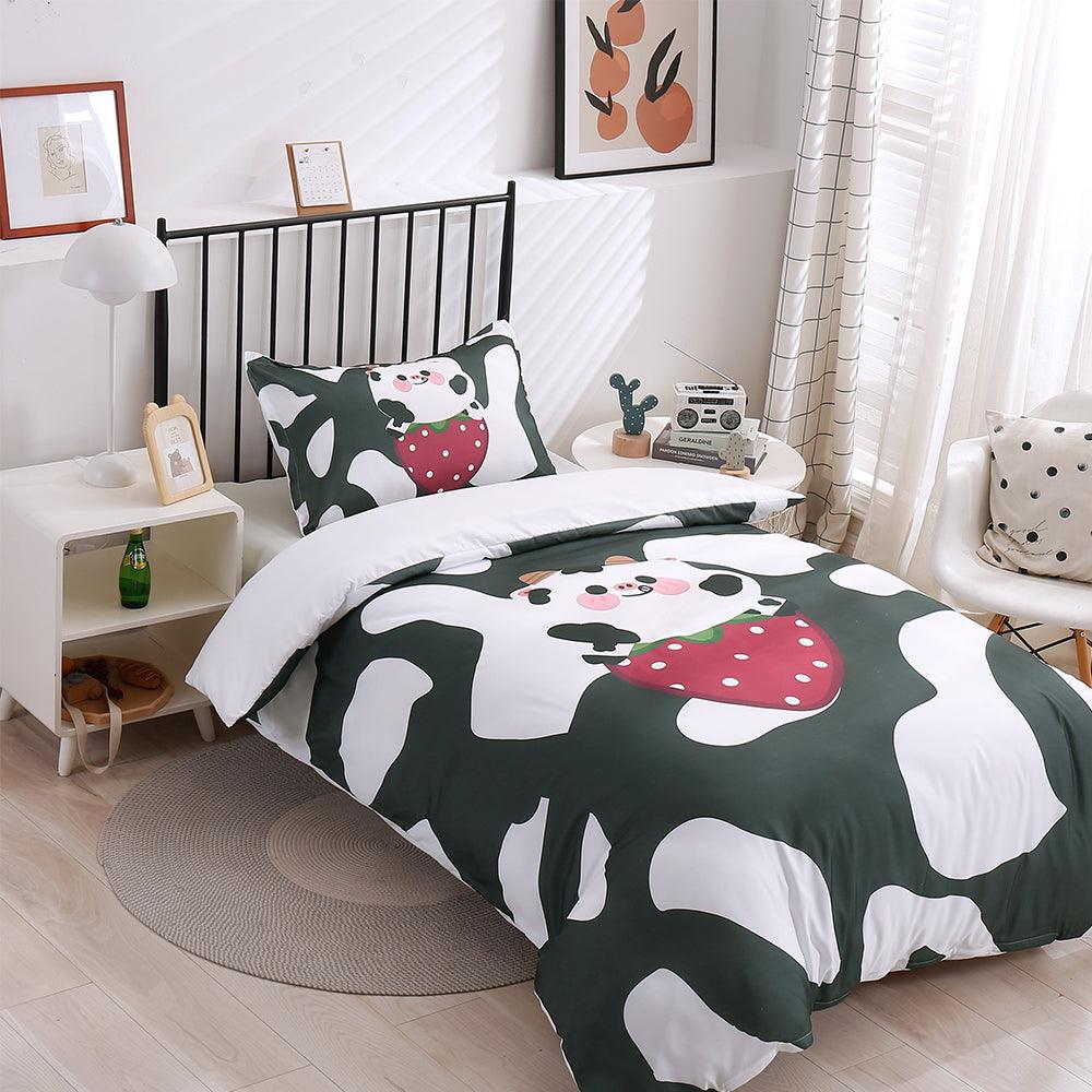 3D Cartoon Animal Cow Strawberry Quilt Cover Set Bedding Set Duvet Cover Pillowcases 188