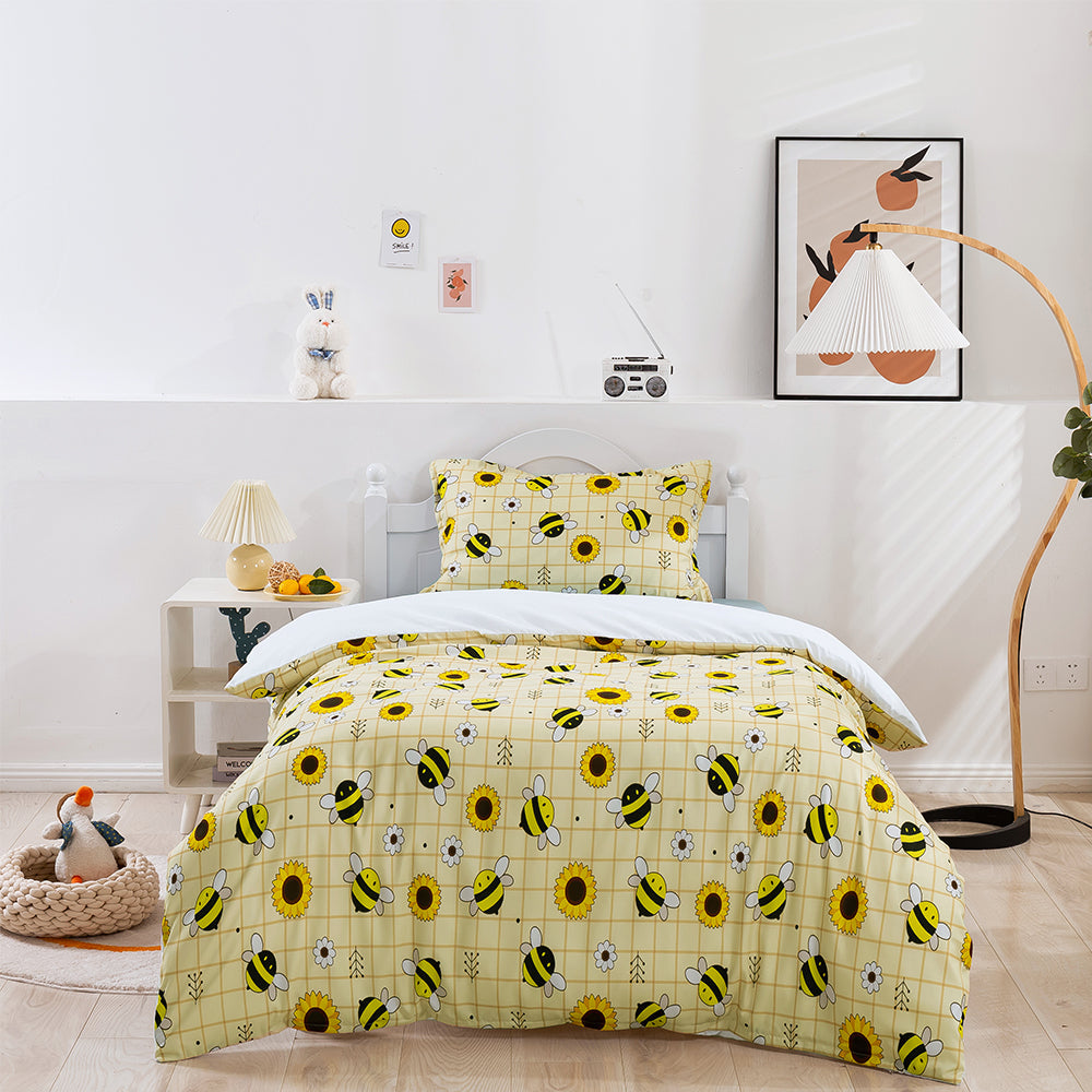 3D Bee Floral Sunflower Yellow Pattern Quilt Cover Set Bedding Set Duvet Cover Pillowcases 175