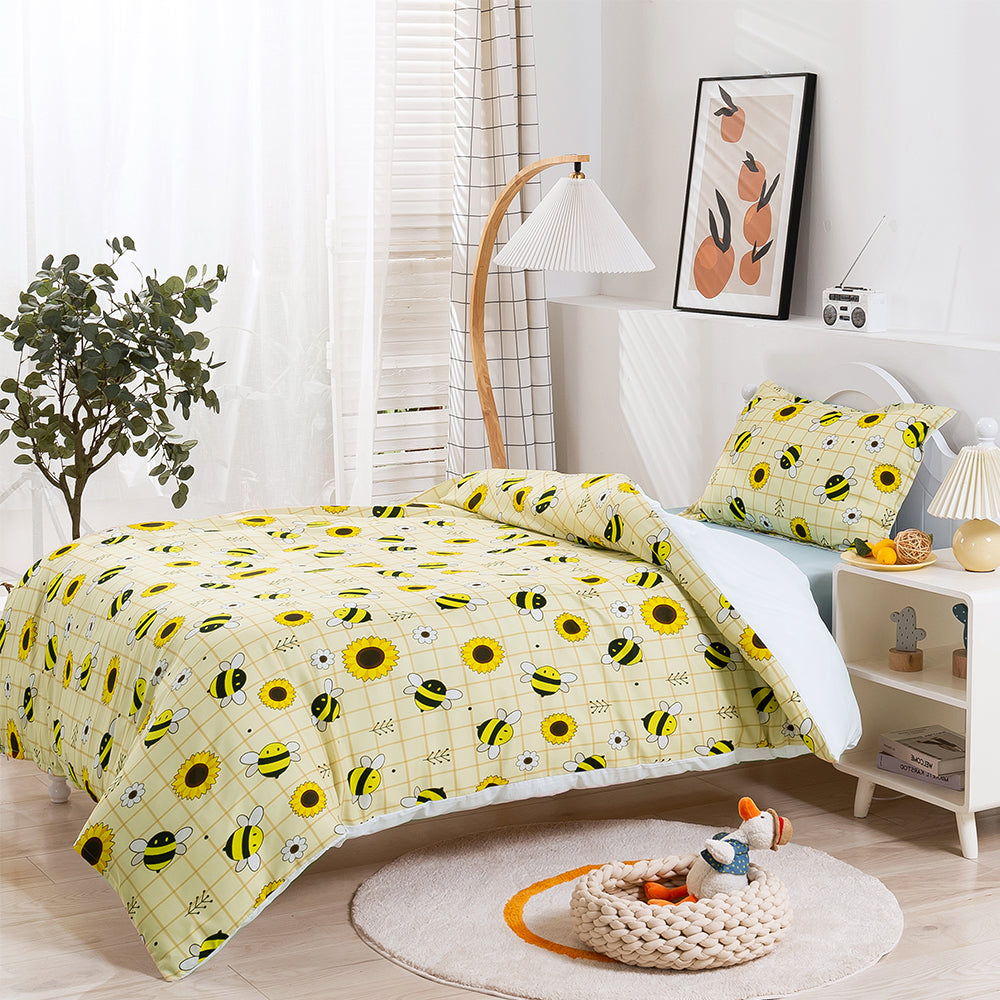 3D Bee Floral Sunflower Yellow Pattern Quilt Cover Set Bedding Set Duvet Cover Pillowcases 175