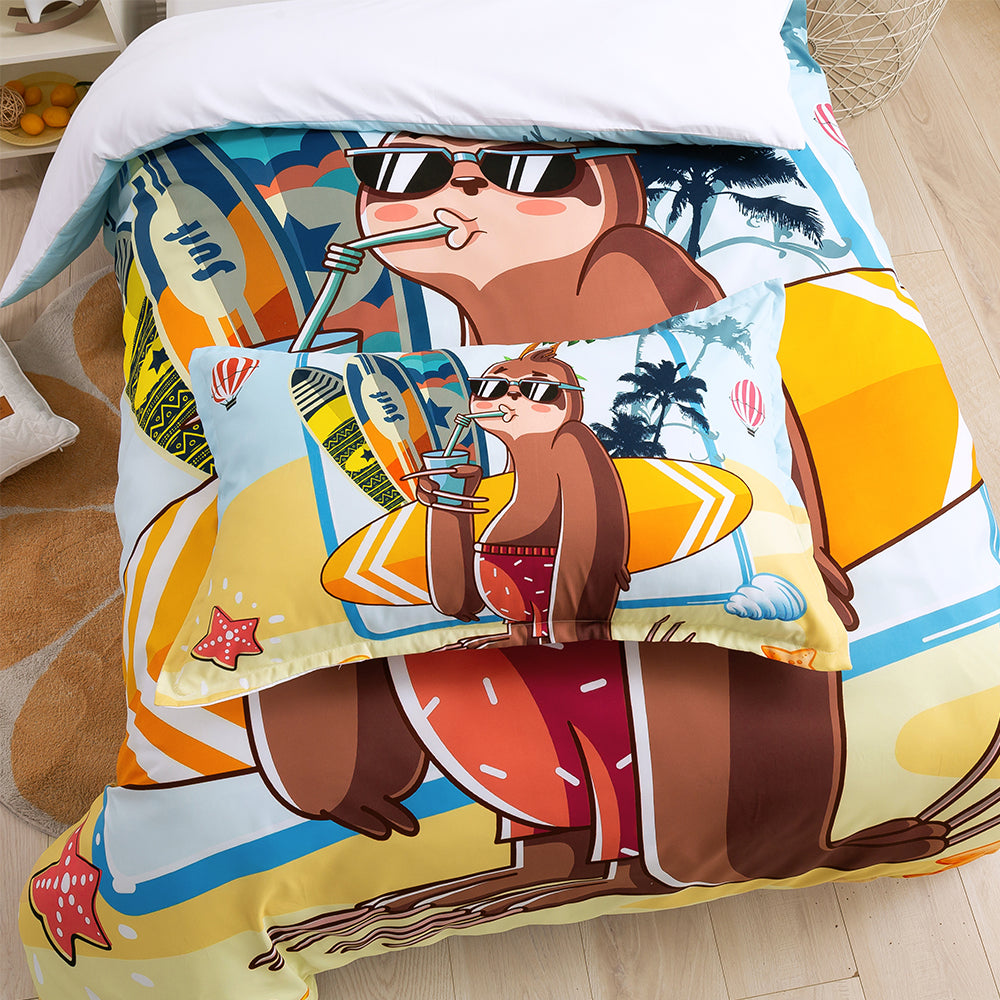 3D Bradypod Skateboard Beach Conch Quilt Cover Set Bedding Set Duvet Cover Pillowcases 213