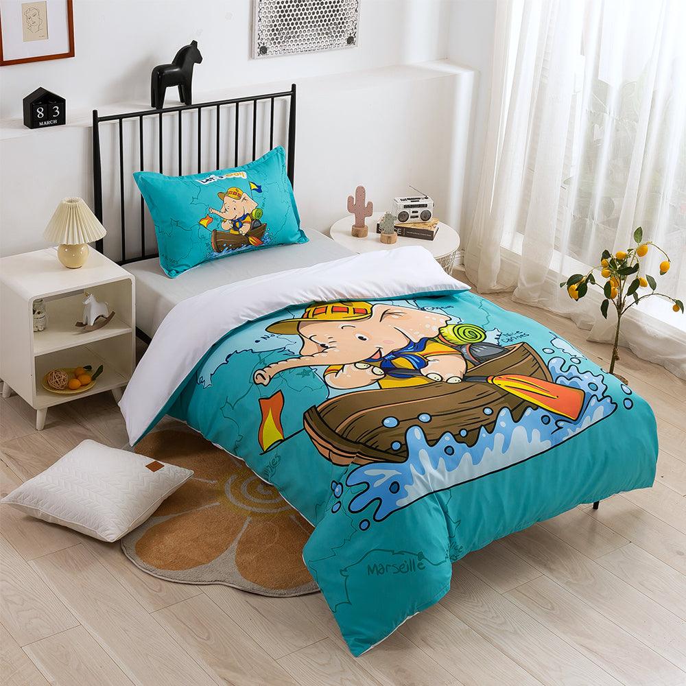 3D Cartoon Animal Elephant Boating Quilt Cover Set Bedding Set Duvet Cover Pillowcases 326