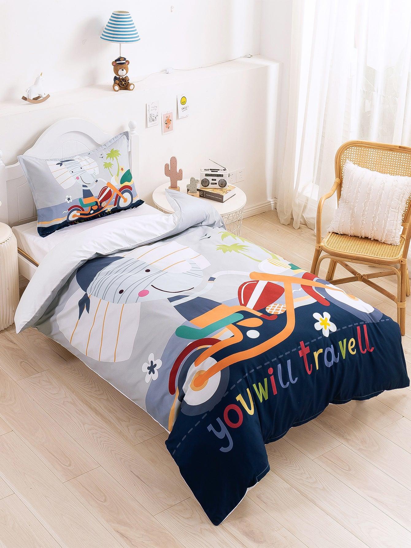 3D Cartoon Animal Elephant Bicycle Quilt Cover Set Bedding Set Duvet Cover Pillowcases 338