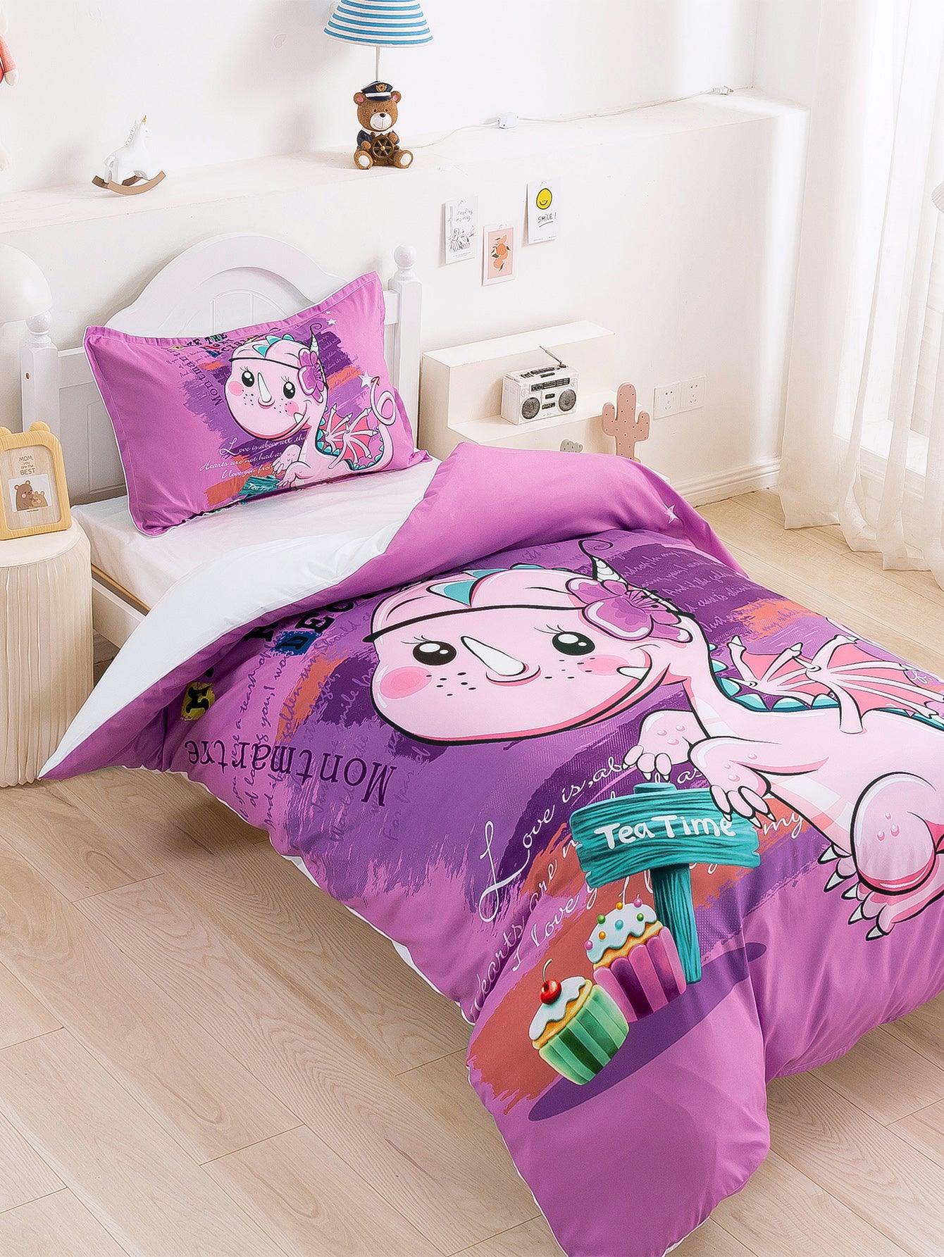 3D Cartoon Animal Dinosaur Purple Quilt Cover Set Bedding Set Duvet Cover Pillowcases 342