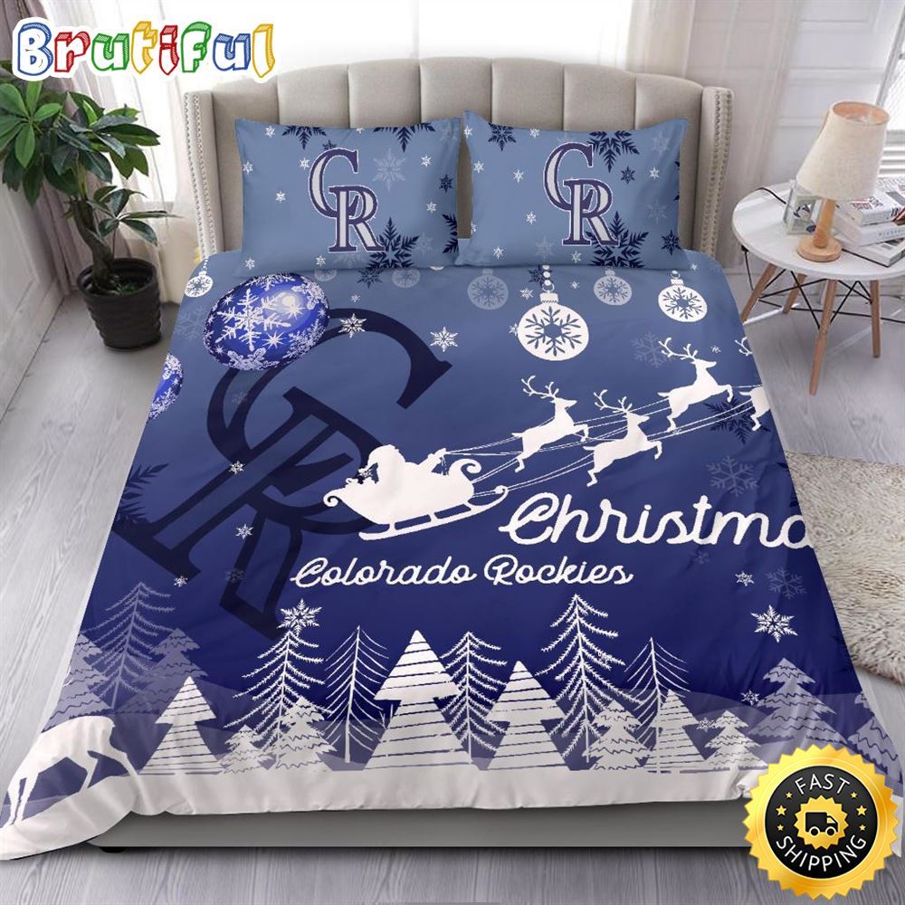 MLB Colorado Rockies Bedding Sets Santa Claus Sleigh And Reindeer Christmas Bedding Sets Quilt Bedding Sets