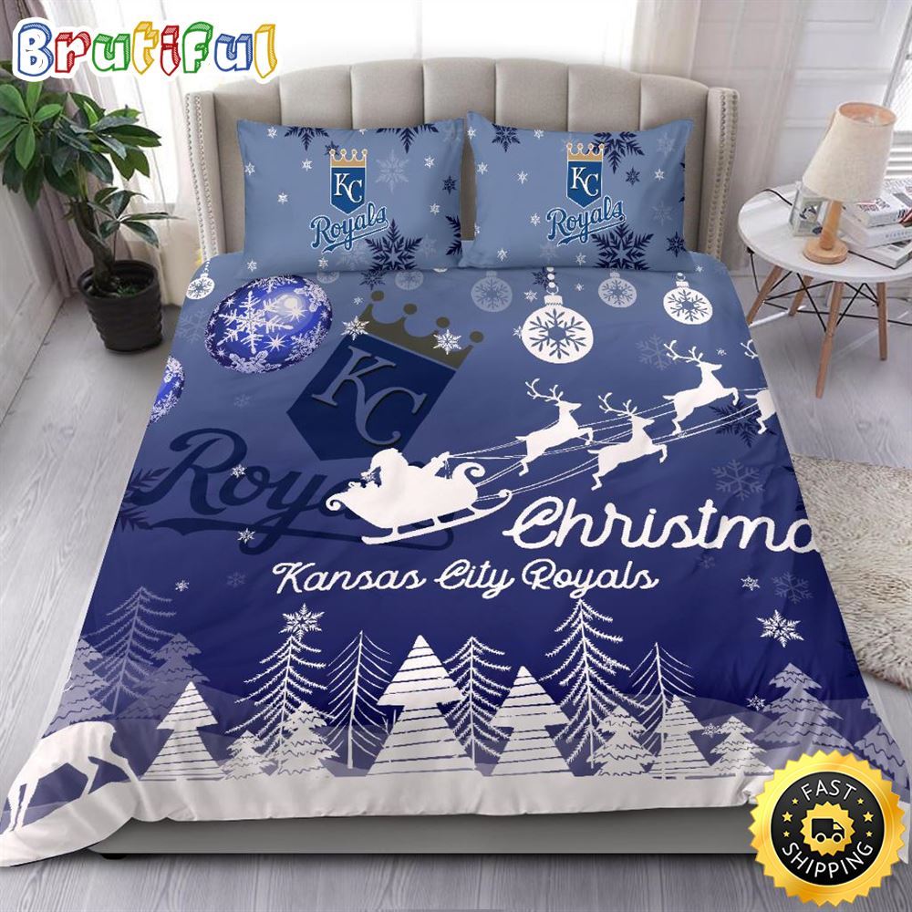 MLB Kansas City Royals Bedding Sets Santa Claus Sleigh And Reindeer Christmas Bedding Sets Quilt Bedding Sets