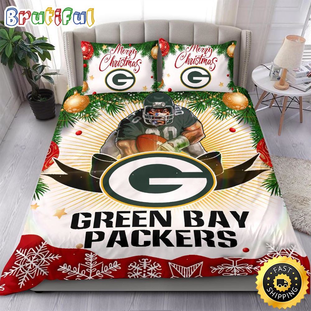 NFL Green Bay Packers Bedding Sets Merry Christmas Quilt Bedding Sets