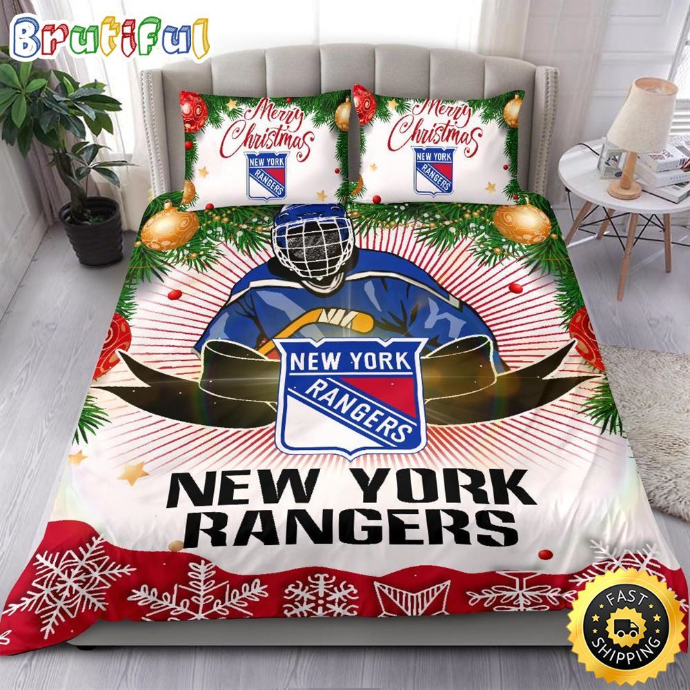 NHL New York Rangers Bedding Sets Merry Christmas Quilt Bedding Sets