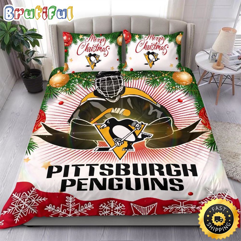 NHL Pittsburgh Penguins Bedding Sets Merry Christmas Quilt Bedding Sets