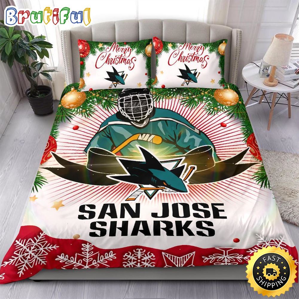 NHL San Jose Sharks Bedding Sets Merry Christmas Quilt Bedding Sets