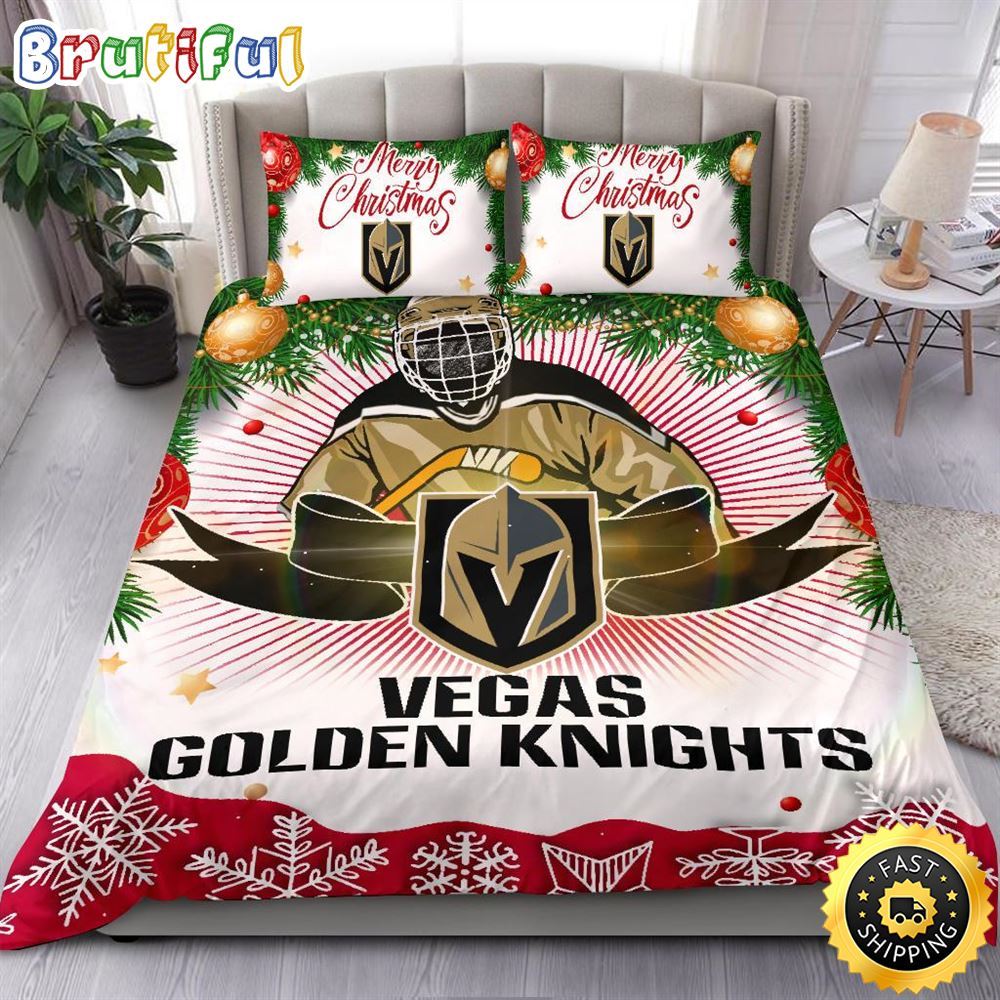 NHL Vegas Golden Knights Bedding Sets Merry Christmas Quilt Bedding Sets