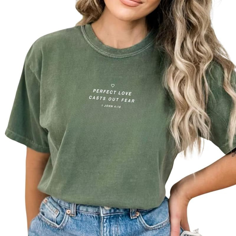 Perfect Love Casts Our Fear Shirt 2-Sided, Jesus Love Christian Tee, Aesthetic Jesus Apparel, Religious Shirt For Women, Christian God Believer Gift Shirt, Bible Verse Shirt, Comfort Cotton Tee, Casual Women's Tops, Oversized Womenswear, Relaxed Fit Style