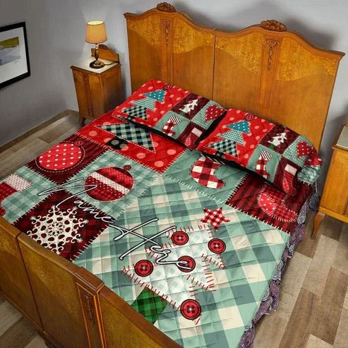 Personalized Christmas Patchwork Christmas Winter Holiday 3-Piece Quilt Bedding Set With Pillowcases