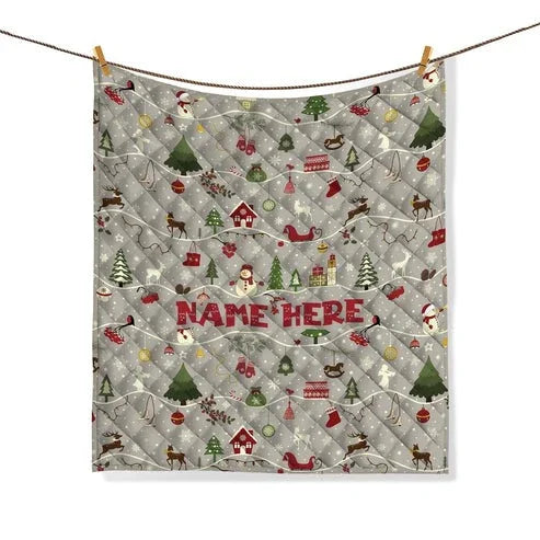 Personalized Christmas Holiday 3-Piece Quilt Bedding Set With Pillowcases