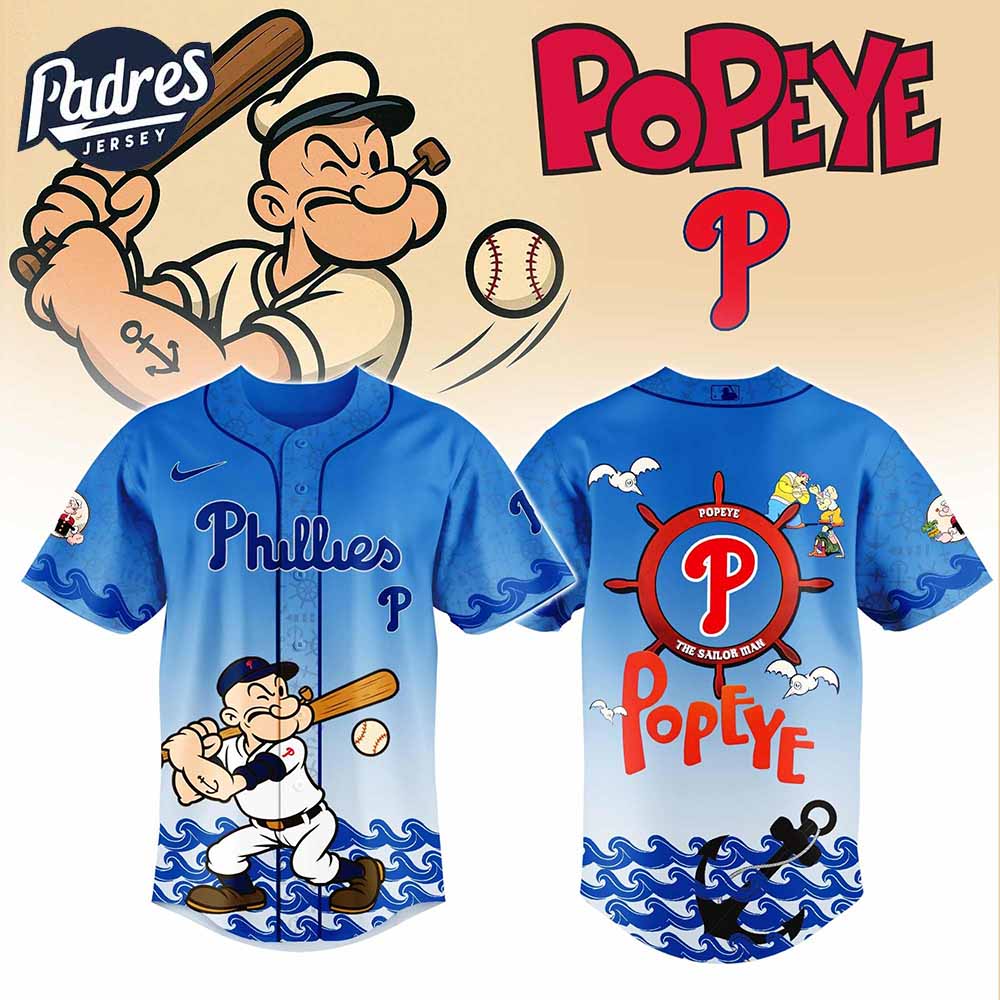 Philadelphia Phillies MLB x Popeye Baseball Jersey - Padres Jersey Oasis: Elevate Your Baseball Style Game