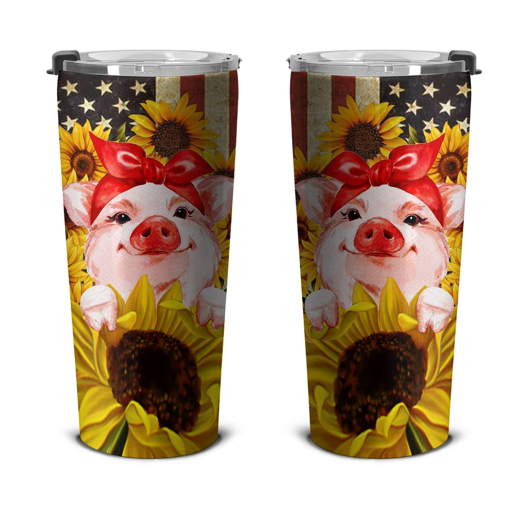 Pig Sunflower Tumbler Stainless Steel Custom American Flag