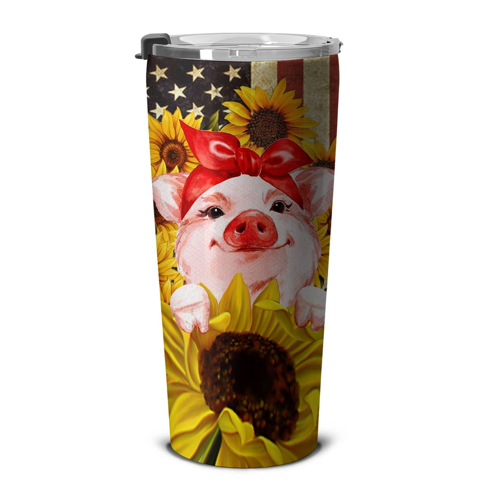 Pig Sunflower Tumbler Stainless Steel Custom American Flag