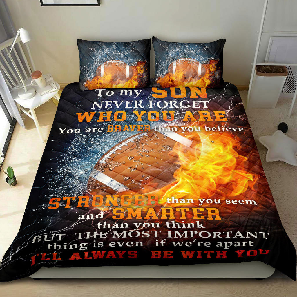 Football Quilt Set, America Football Neverget Water Fire Quilt Blanket With Pillowcases, Quilt Bedding Set